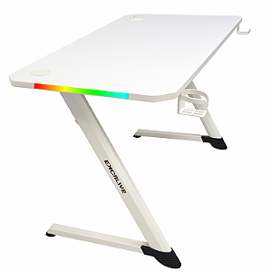 Mesa Gamer Branca RGB, Porta Copos, Suporte Fone, LED USB, Tampo 100×60 cm, Nuker MG002 Bright