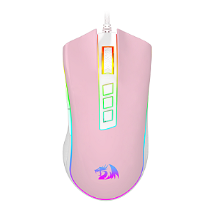 Mouse Gamer Redragon Cobra RGB Rosa (M711PW) – 12.400 DPI, PMW3327, 7 botões, 1000 Hz, USB