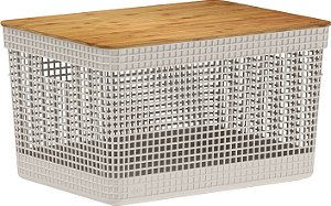 Cesto Organizador Grid c/Tampa de Bambu 20L Chumbo (ref.CG355)