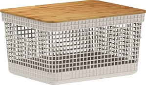 Cesto Organizador Grid c/Tampa de Bambu 08L Bege (ref.CG255)