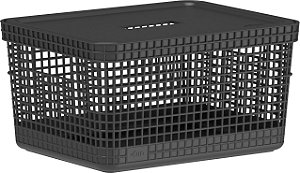 Cesto Organizador Grid c/Tampa 08L Preto (ref.CG250)