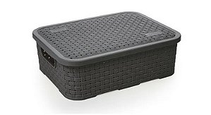 Cesto Organizador c/Tampa Rattan Baixo Preto P 3,2L (ref.259/P)