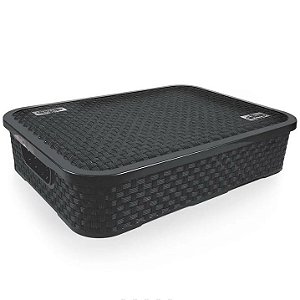 Cesto Organizador c/Tampa Rattan Baixo Preto G 7L (ref.261/P)