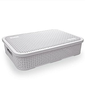 Cesto Organizador c/Tampa Rattan Baixo Branco G 7L (ref.261/B)