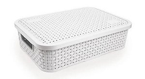 Cesto Organizador c/Tampa Rattan Baixo Branco M 4,5L (ref. 260/B)