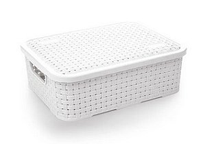 Cesto Organizador c/Tampa Rattan Baixo Branco P 3,2L (ref. 259/B)