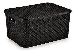 Cesto Organizador c/Tampa Rattan Preto G 16L (ref.069/P)