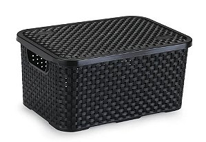 Cesto Organizador c/Tampa Rattan Preto M 8L (ref.068/P)
