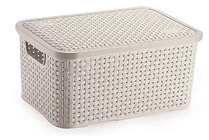 Cesto Organizador c/Tampa Rattan Branco M 8L (ref.068/B)