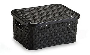 Cesto Organizador c/Tampa Rattan Preto PP 2L (ref.065/P)