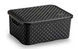 Cesto Organizador c/Tampa Rattan Preto P 4L (ref.062/P)