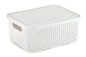 Cesto Organizador c/Tampa Rattan Branco P 4L (ref.062/B)