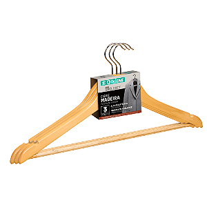 Cabide Adulto My Closet Madeira Natural 44,5cm (Pacote c/3 unidades)