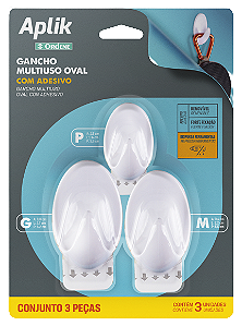 Gancho Multiuso Oval c/ Adesivo (Kit 3 peças P-M-G) (ref.OR30114)