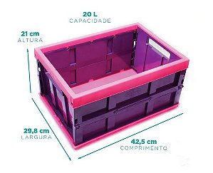 Caixa Prática Dobrável 20L Lilás e Rosa (ref.213LR)
