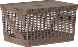 Cesto Organizador Grid c/Tampa 20L Marrom Amêndoa (ref.CG350MRAF)