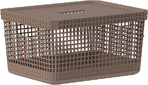 Cesto Organizador Grid c/Tampa 08L Marrom Amêndoa (ref.CG250MRAF)