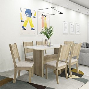 Mesa Retangular com 4 Cadeiras Castanho/Off White Indekes New Charm 80x110x76