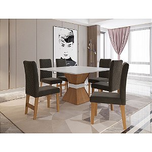 Mesa Quadrada Sala De Jantar com 6 Cadeiras Mônaco Dobuê Cedro/Off White 80x136