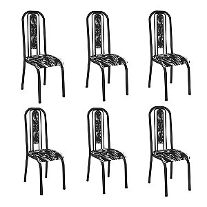Kit 6 Cadeiras Granada Preta com Assento Preto Floral Fabone