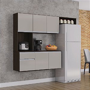 Armário de Cozinha Compacta Suspensa 6 Portas 1 Gaveta Mel Poquema Off White/Chocolate 135x180x35