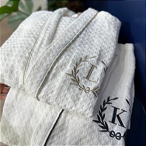 Roupão de Banho com Boradado Inicial do Nome Adulto Masculino e Feminino 100% Algodão Verão Inverno