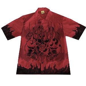 CAMISA DE BOTAO TRIPLE SKULL VERMELHA