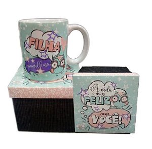 Caneca Cerâmica 300 ml + caixa personalizada - Feliz com você