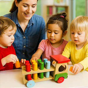 Caminhão com Pinos de Madeira – Brinquedo Educativo e Divertido