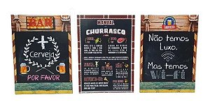 Kit Quadro Decorativo Trio Para Churrasqueira Área Gourmet