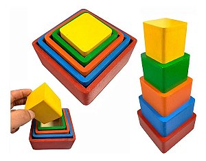 Brinquedo Infantil Montessori Cubo Encaixe Madeira Colorido