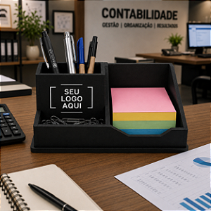 Organizador de Mesa Personalizado em MDF com Porta Canetas e Bloco de Anotações