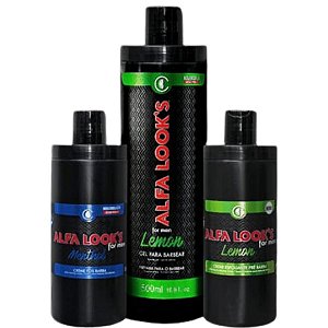 Kit Barboterapia Alfa Look’s Lemon – 1 shaving + 1 pré + 1 pós moderno (ALFA LOOKS - LINHA EVOLUTION )