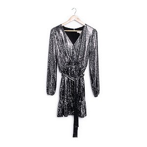 Vestido paetê prata com preto MICHAEL KORS