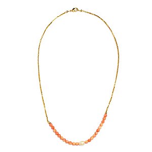 Colar Miçanga Coral com Pérola AV JOIAS