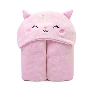 Cobertor Com Capuz Infantil Em Microfibra Rosa 1,10cm X 85cm