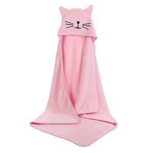 Toalha Bebê com Capuz Antialérgica Gatinha - Rosa