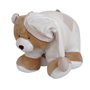 Pelúcia Que Vira Travesseiro Meu 1° Puppet Urso Nino Marfim - Zip