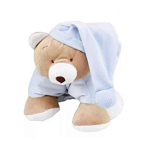 Pelúcia Que Vira Travesseiro Meu 1° Puppet Urso Nino Azul Bebê - Zip