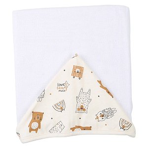 Toalha de Banho Bebê Atoalhada com Capuz Bege - Din Don