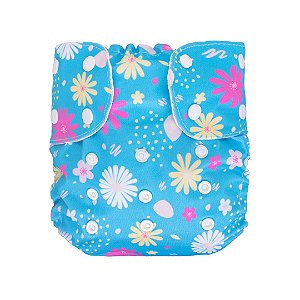 Fralda Ecológica Reutilizável 0 a 4 Anos Azul Floral - Pimpolho
