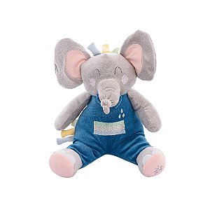 Pelúcia Antialérgica Coleção Safari Elefante Cinza e Azul - Zip