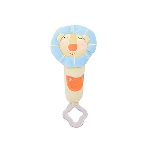 Chocalho com Mordedor Coleção Safari Leão Bege e Azul - Zip