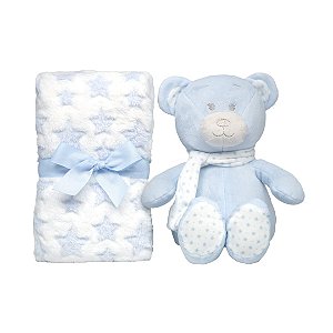 Kit Soninho Ursinho Com Mantinha Infantil Azul - Buba