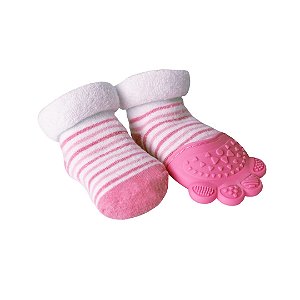 Meia com Mordedor de Silicone Massageador de Gengiva Rosa - Buba
