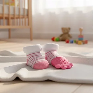 Meia com Mordedor de Silicone Massageador de Gengiva Rosa - Buba