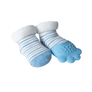 Meia com Mordedor de Silicone Massageador de Gengiva Azul - Buba