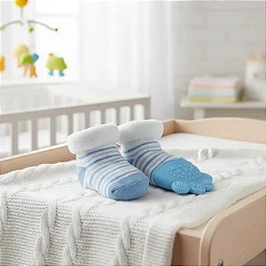 Meia com Mordedor de Silicone Massageador de Gengiva Azul - Buba