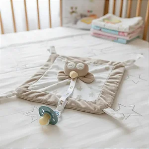 Naninha Bebê em Plush Com Prendedor de Chupeta Corujinha Zip