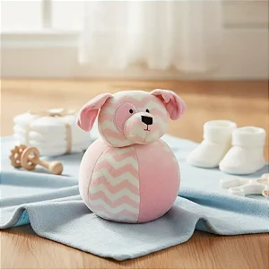 Pelúcia Antialérgica Com Chocalho Cachorrinho Bola Rosa Zip